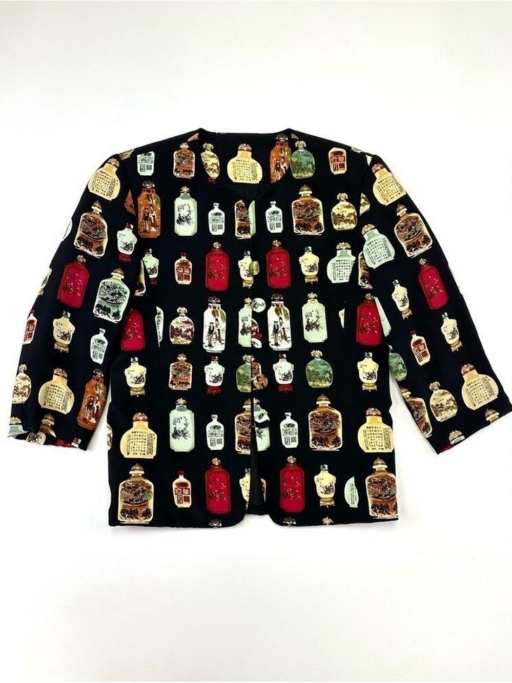 True Vintage silk jacket Small Petite Mandarin Collar Asian Ginger Jar print